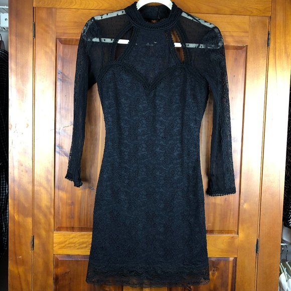 Free People Lace Witchy Wimsigoth Fairy Grunge Open Back Dress Dark Romantic - Picture 4 of 15